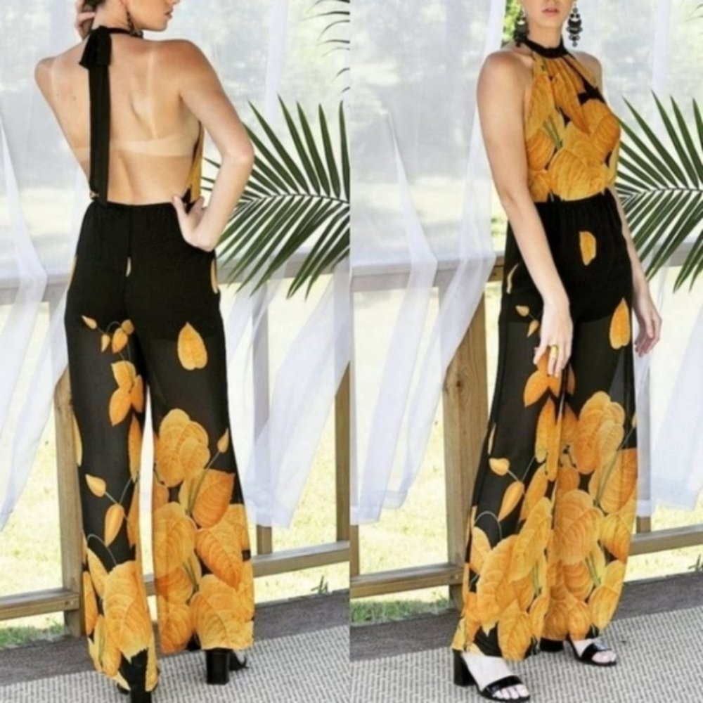 BLACK AND YELLOW PRINT JUMPSUIT - Picture 2 of 3